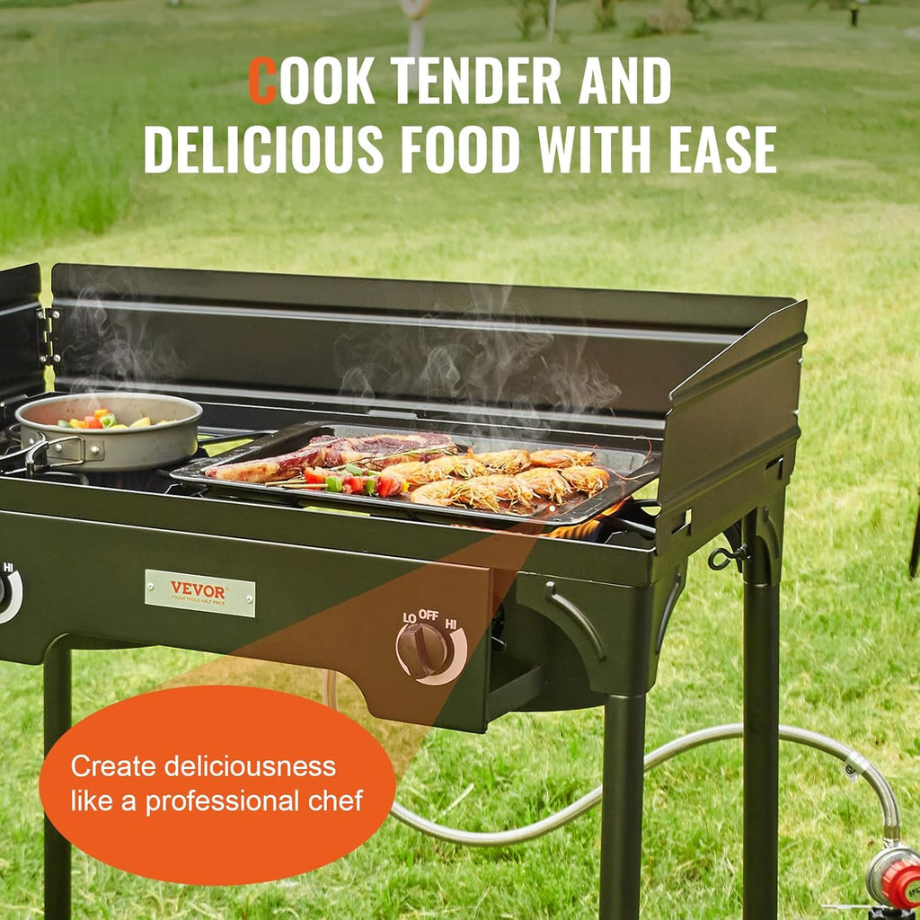 Outdoor Propane Burner 2 Burner Gas Cooker with Windscreen and Stand a7k