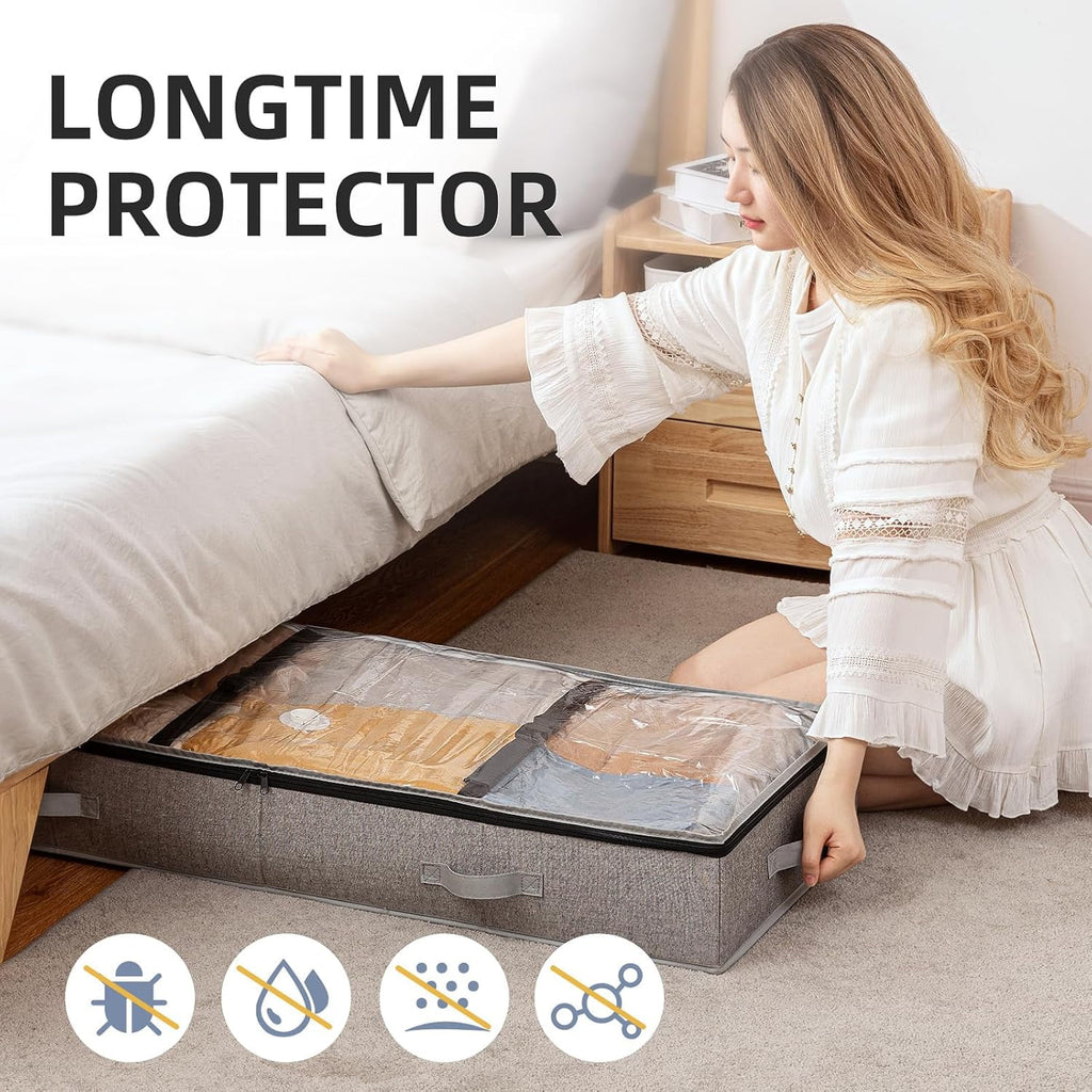 Under Bed Vacuum Seal Storage Bags for Blankets, Foldable Large Capacity White 7k