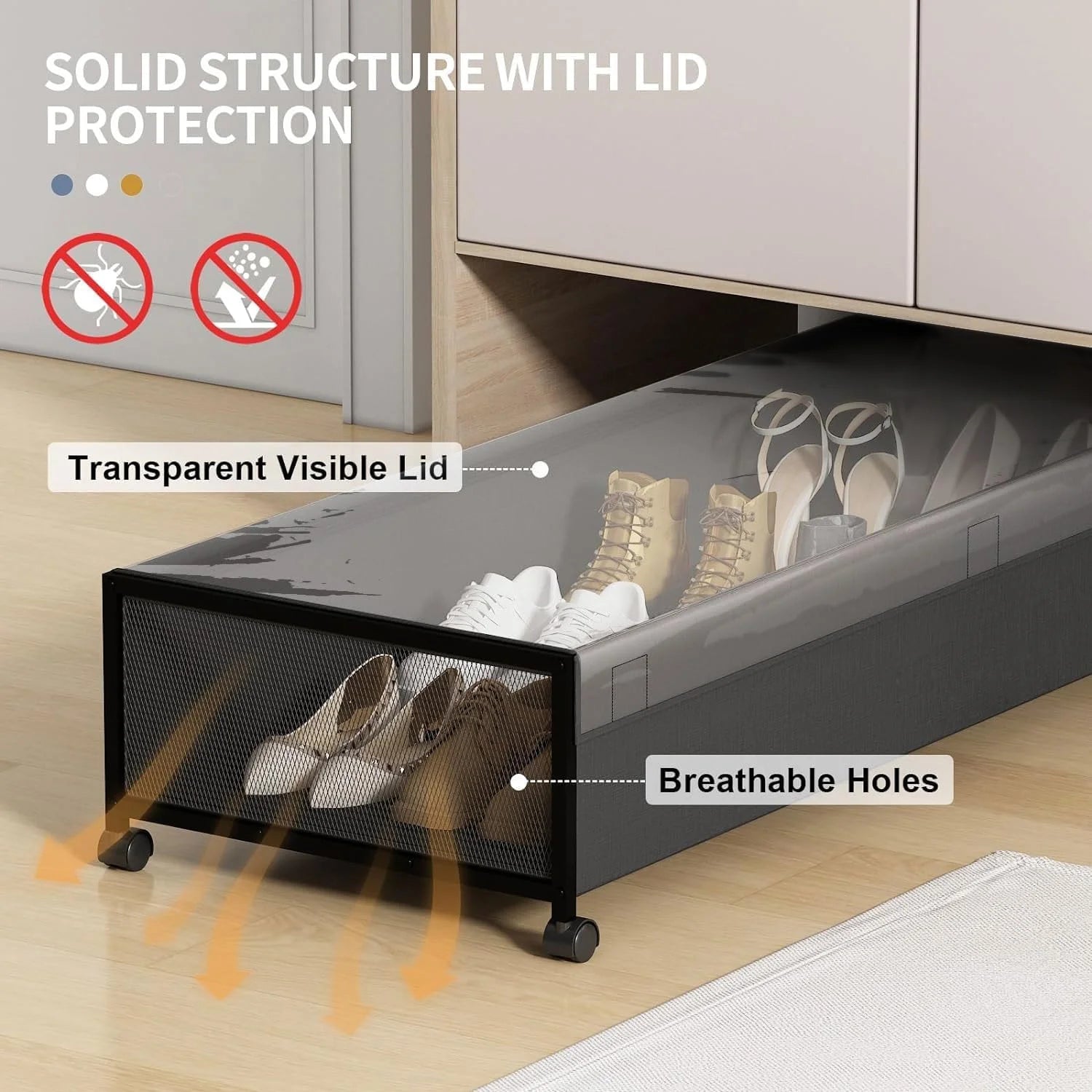 Under Bed Storage Containers with Wheels 54L Black 2 Pack a7