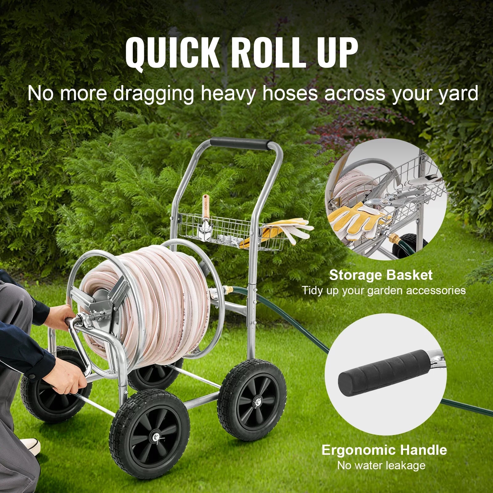 Metal Hose Reel Cart with Wheels, 250ft Capacity a7
