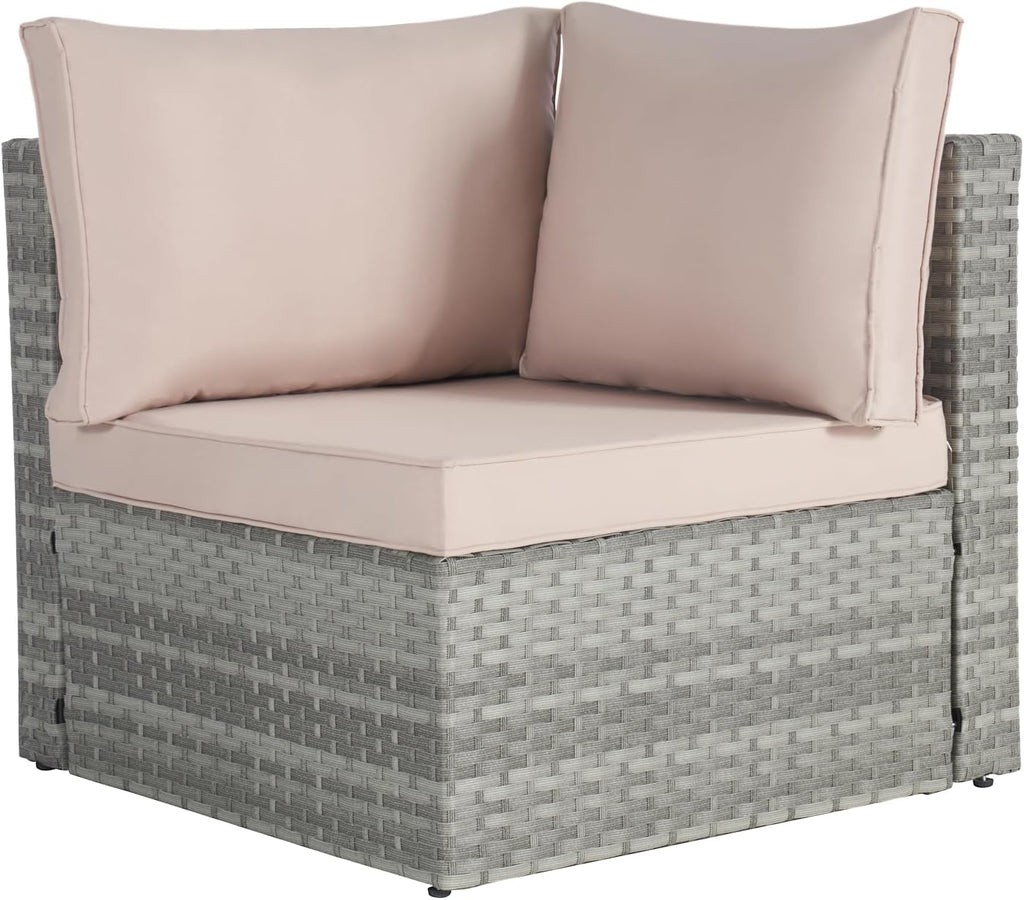 Outdoor Patio Conversation Set with Coffee Table, Beige wicker sectional sofa a7