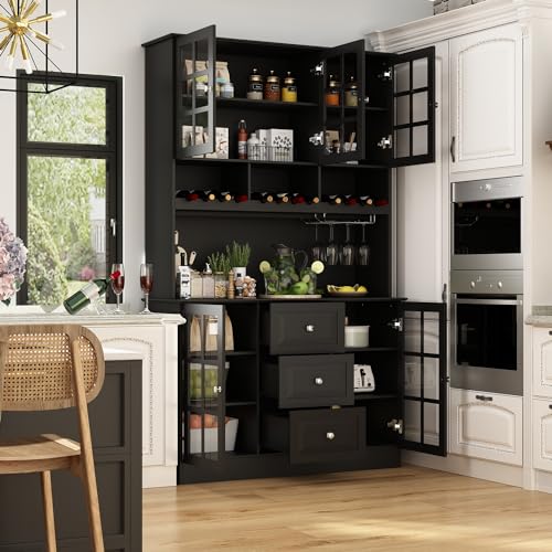 Modern Kitchen Pantry with Glass Doors and Adjustable Shelves a7