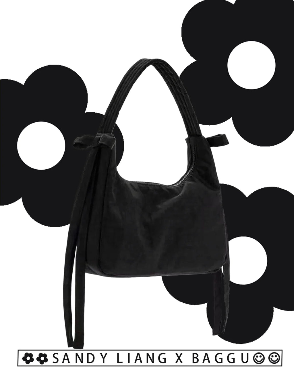 Nylon Mini Bow Handbag Black k7m