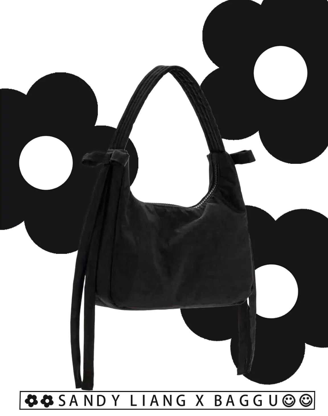 Nylon Mini Bow Handbag Black k7m