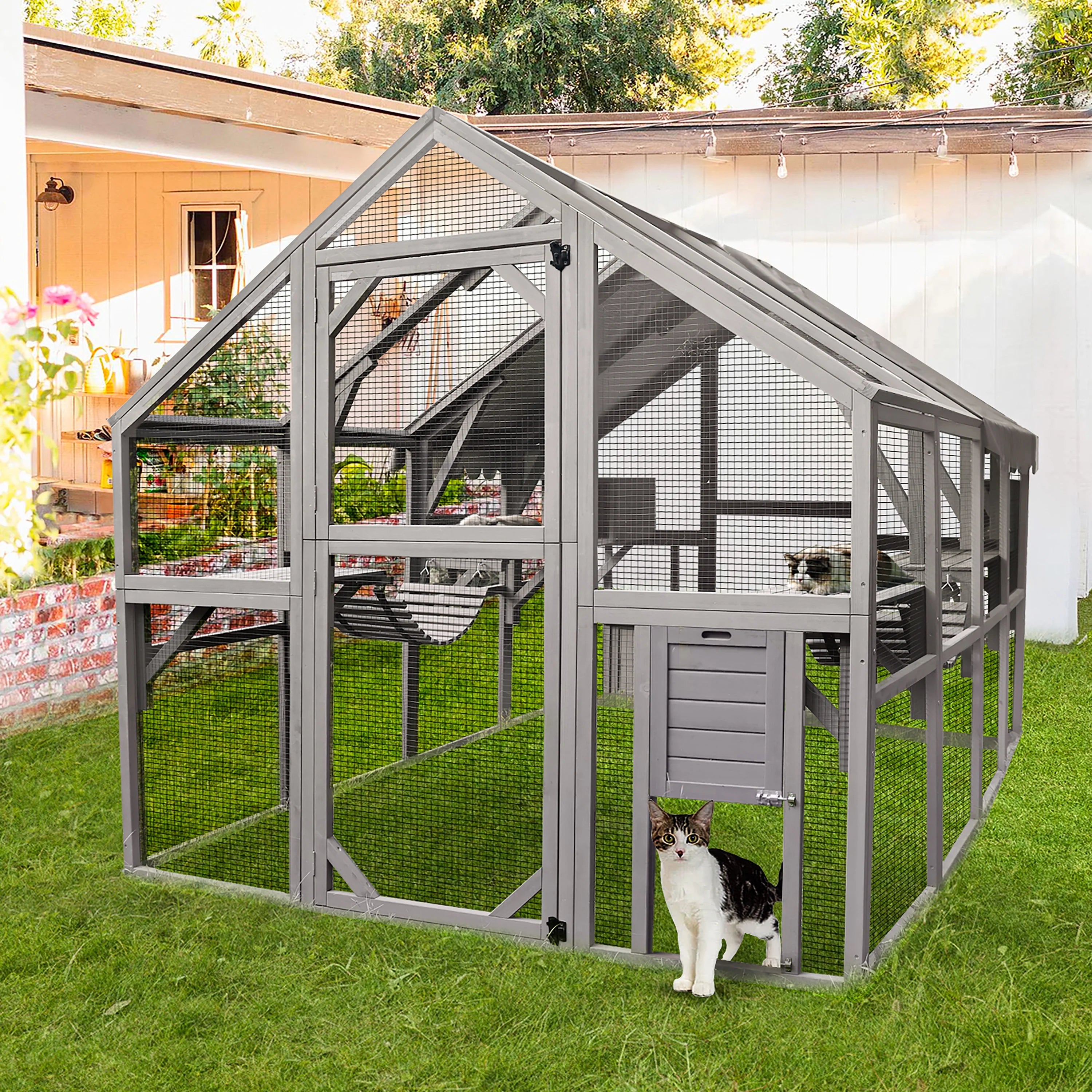 Outdoor Catio Enclosure with Bridges and Platforms f7