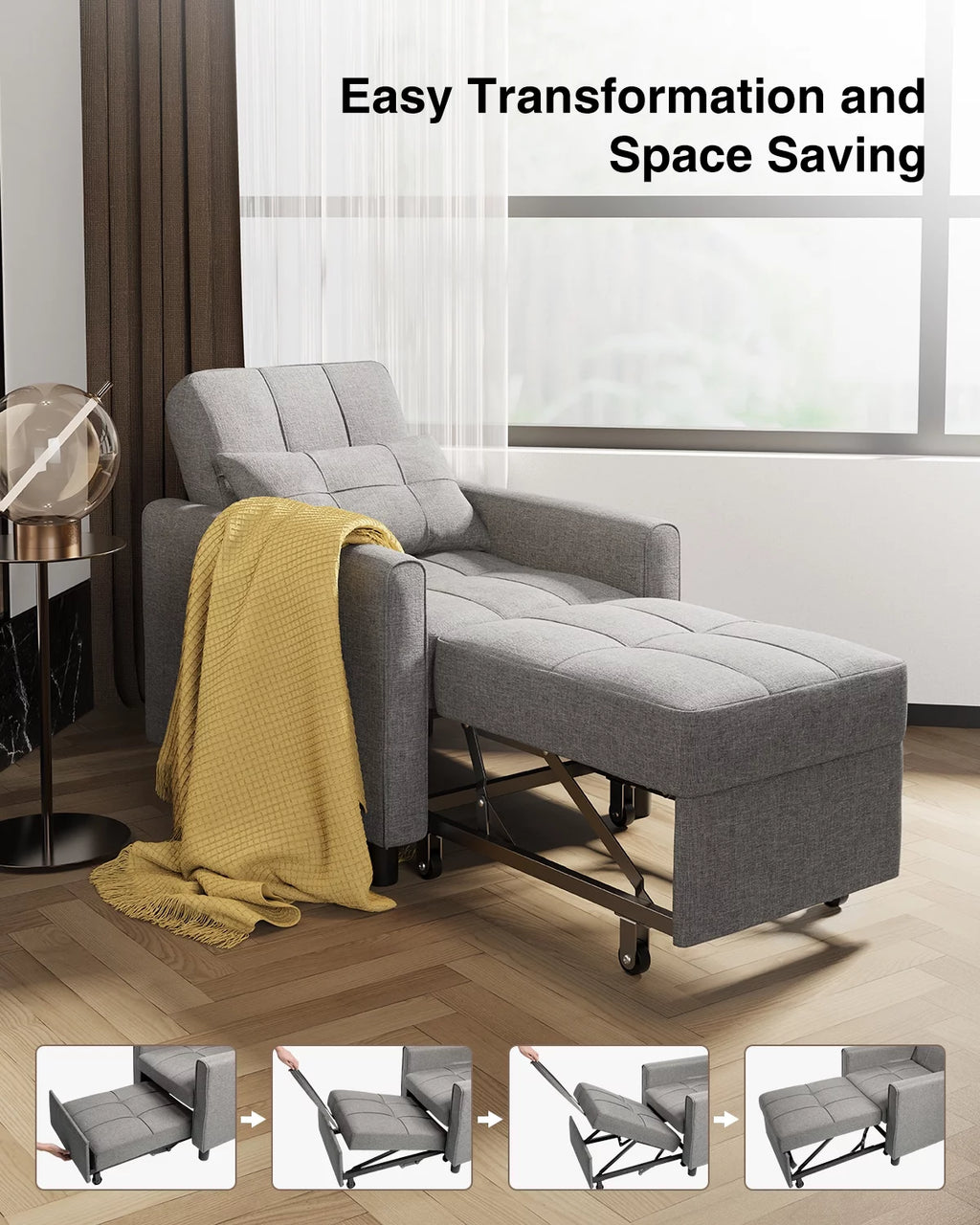 Sofa Bed Convertible Chair Grey k7m