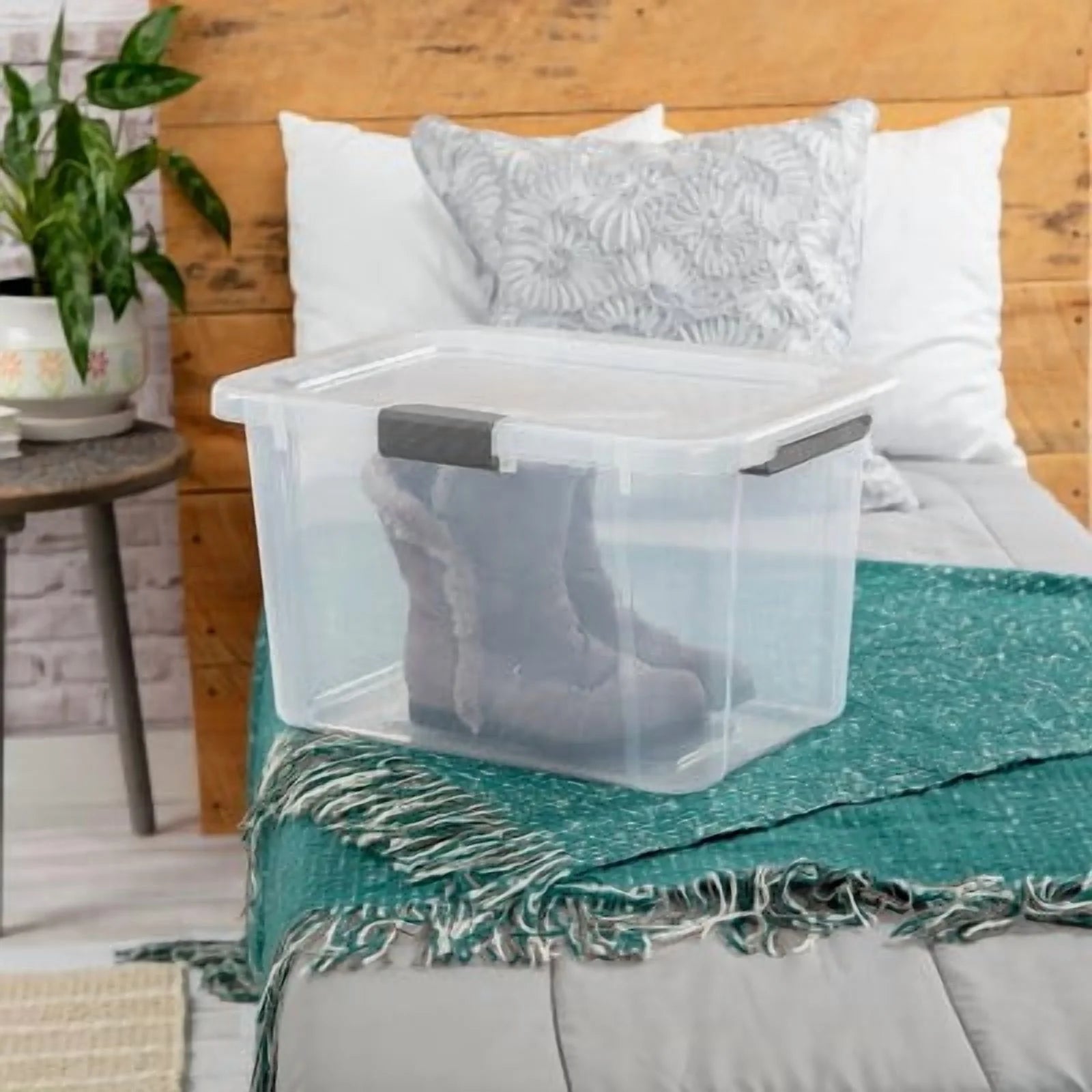 Plastic Storage Tote with Hinged Lid and Handles k7