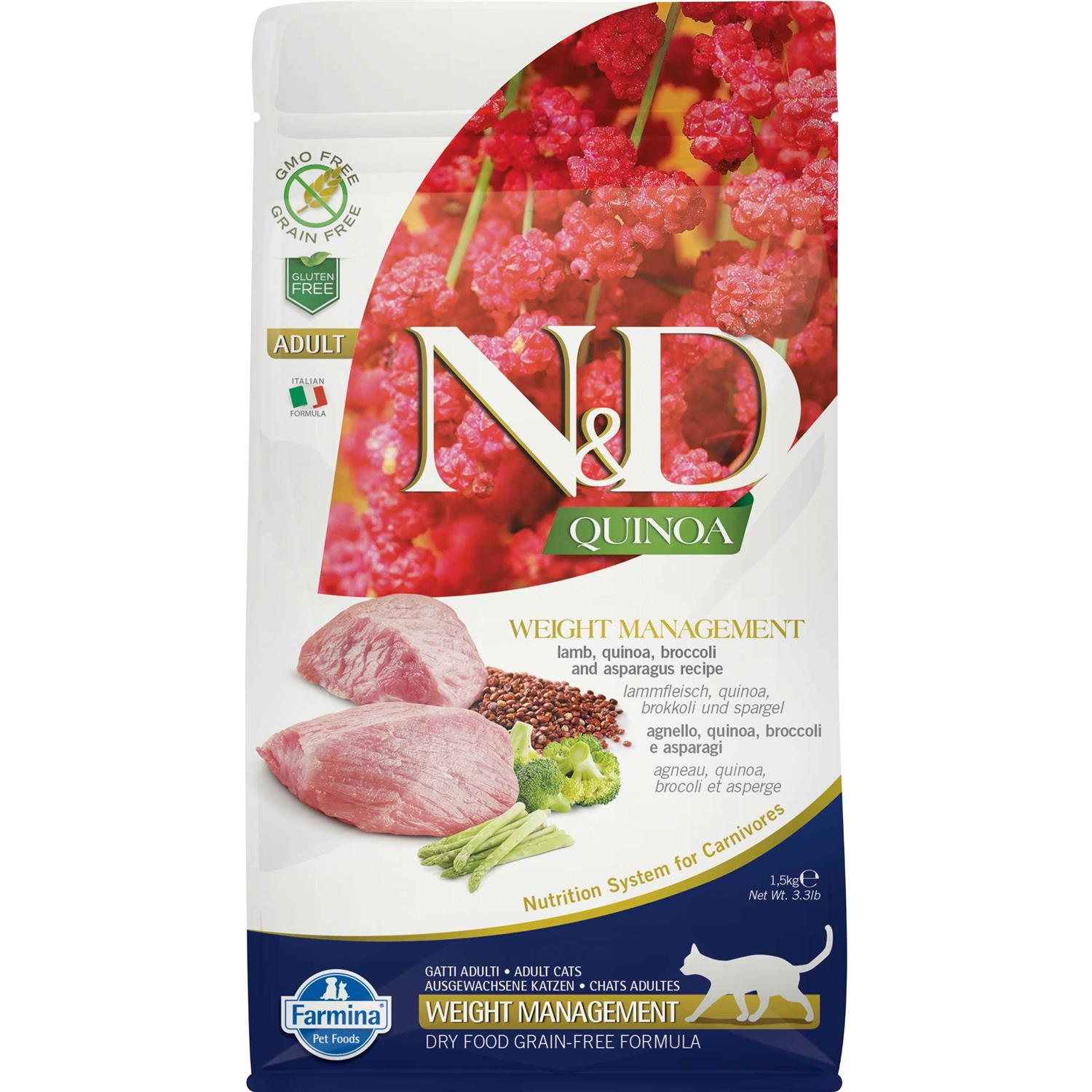 Farmina N&amp;D Quinoa Weight Management Lamb Dry Cat Food - Pet Supplies online store