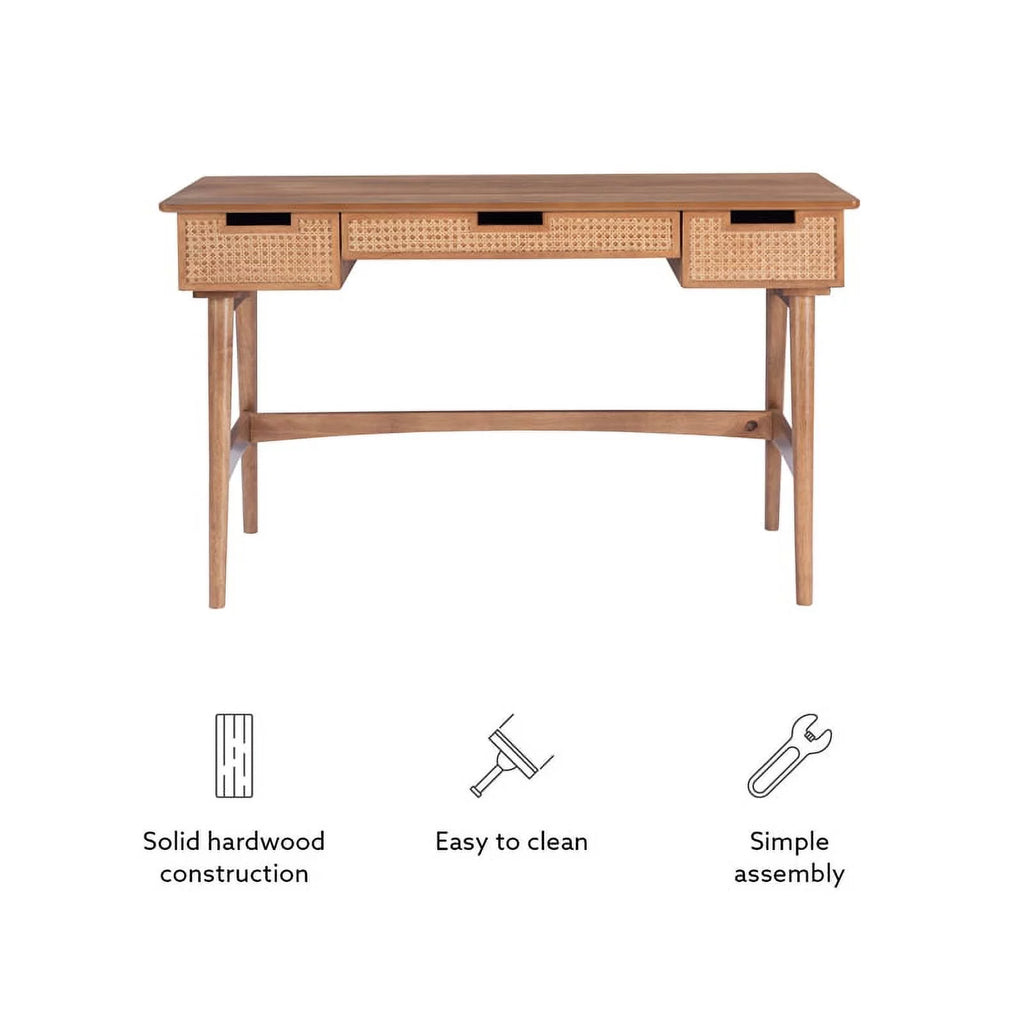 Rattan Wood Desk with Drawers Natural k7m