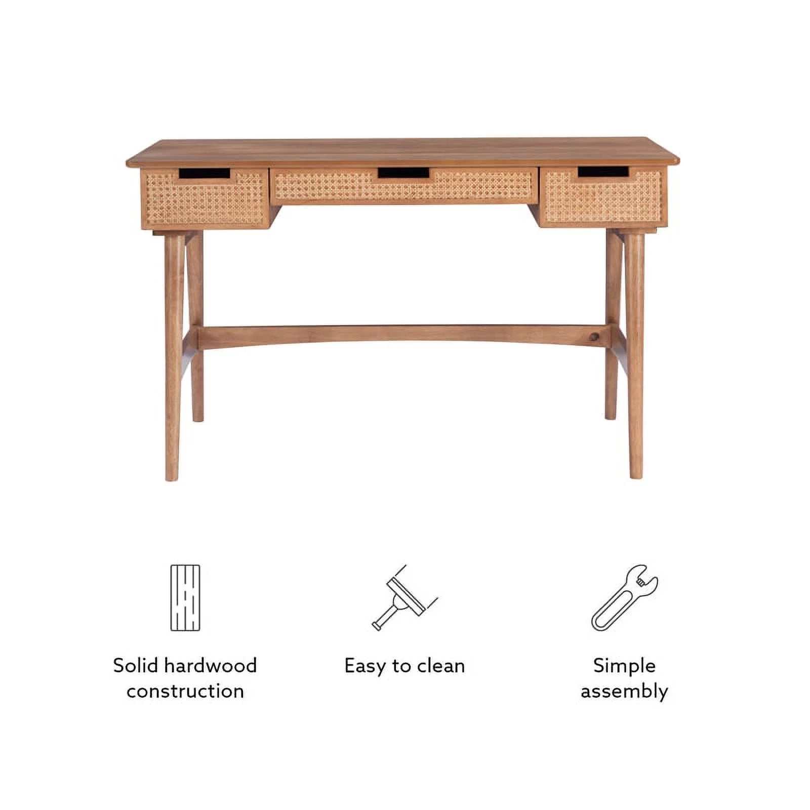 Rattan Wood Desk with Drawers Natural k7m