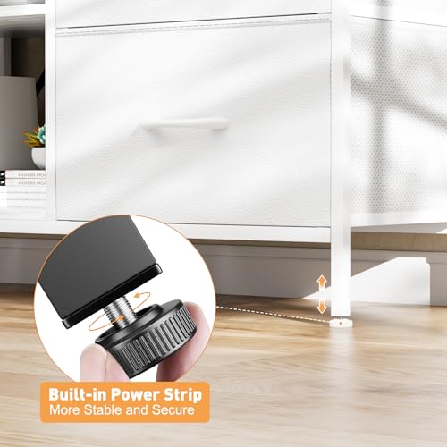 TV Stand with 4 Fabric Drawers for 50 Inch TV, Power Outlet, Black Wood Veins k7