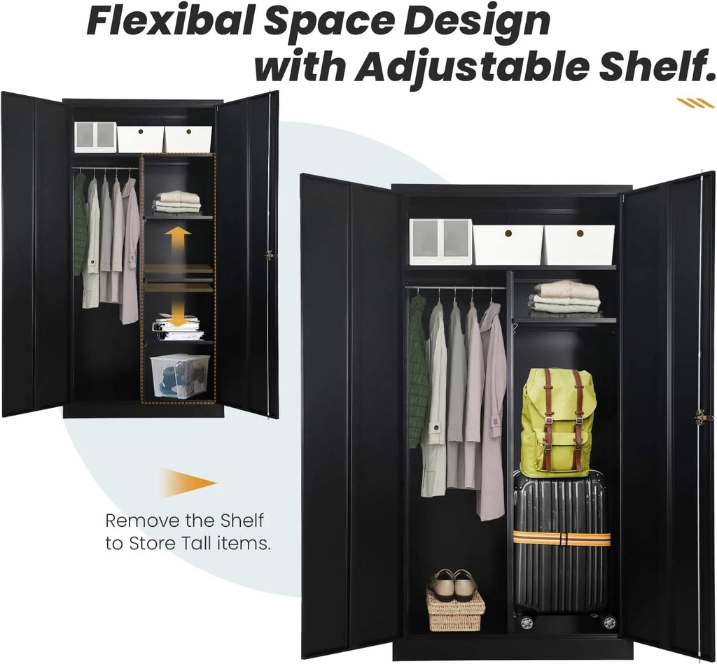 Metal Storage Cabinet with Locking Door and Shelves Black k7p