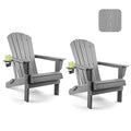 Folding Adirondack Chairs Set of 2, Plastic Adirondack Chairs Wood Texture, Fire Pit Chairs for Outside, Weather Resistant Composite Adirondack Chair with Cup Holder