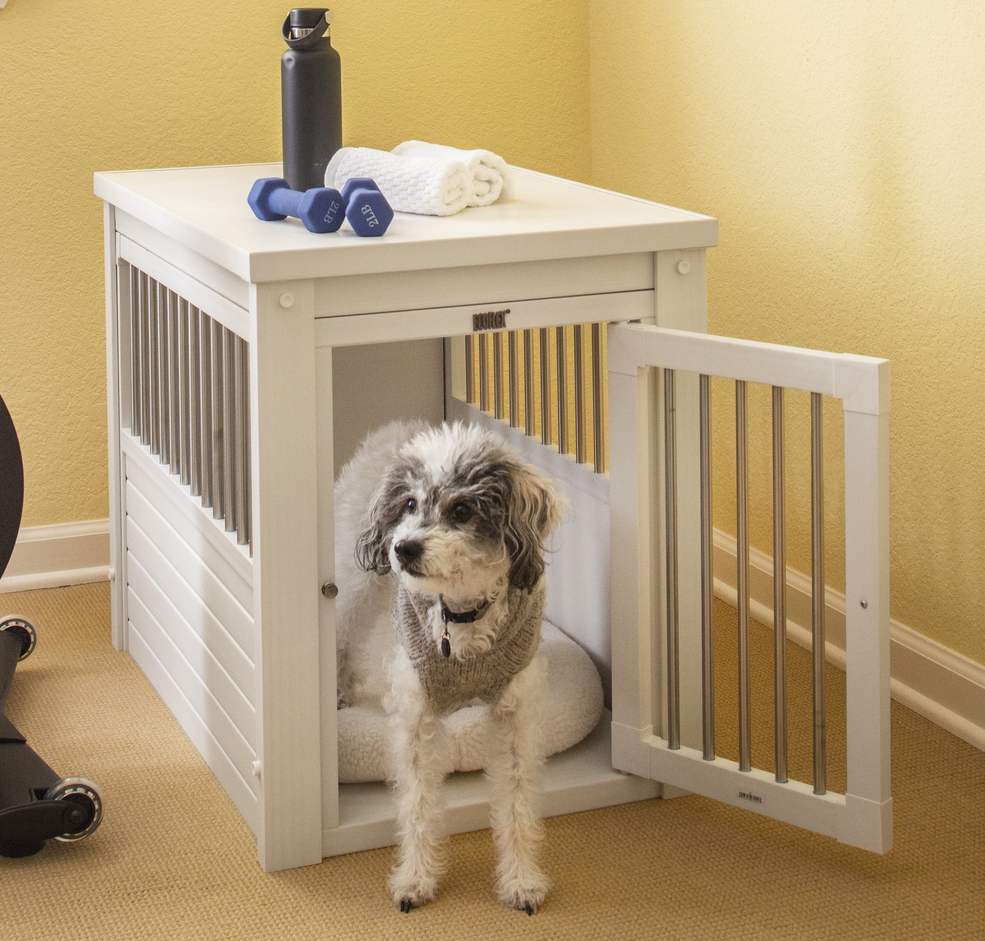 Dog Crate End Table Antique White M7k