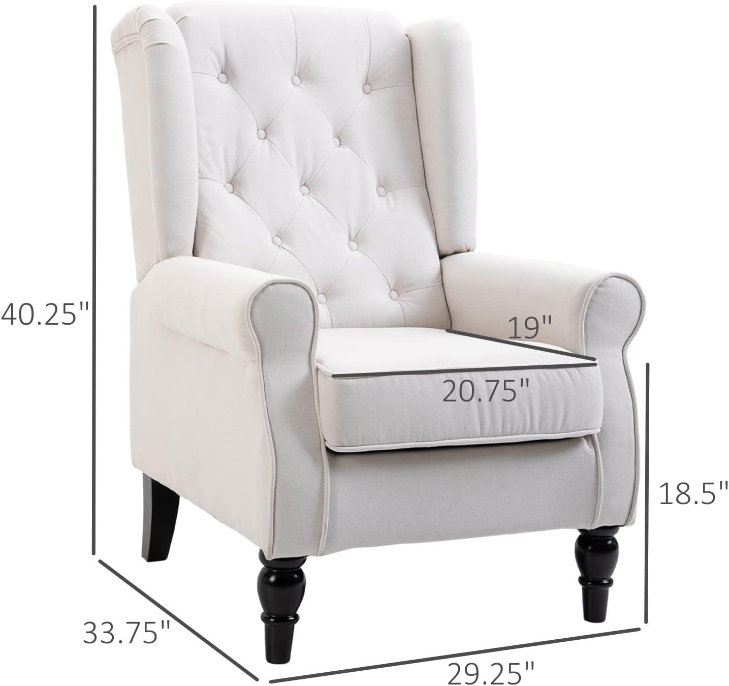 Button-Tufted Accent Chair with High Wingback, Set of 2, Cream White k7