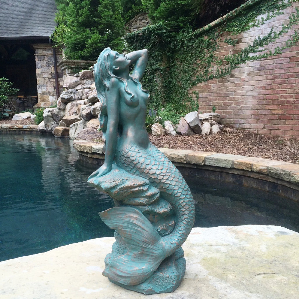 Giant Mermaid Sitting on Coastal Rock Garden Statue a7