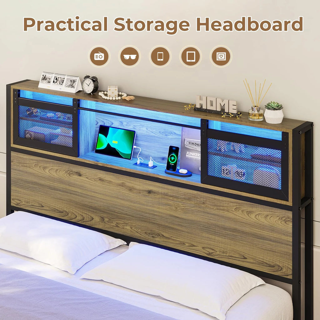 Metal Platform Bed Frame with Storage Drawers and Charging Station a7k