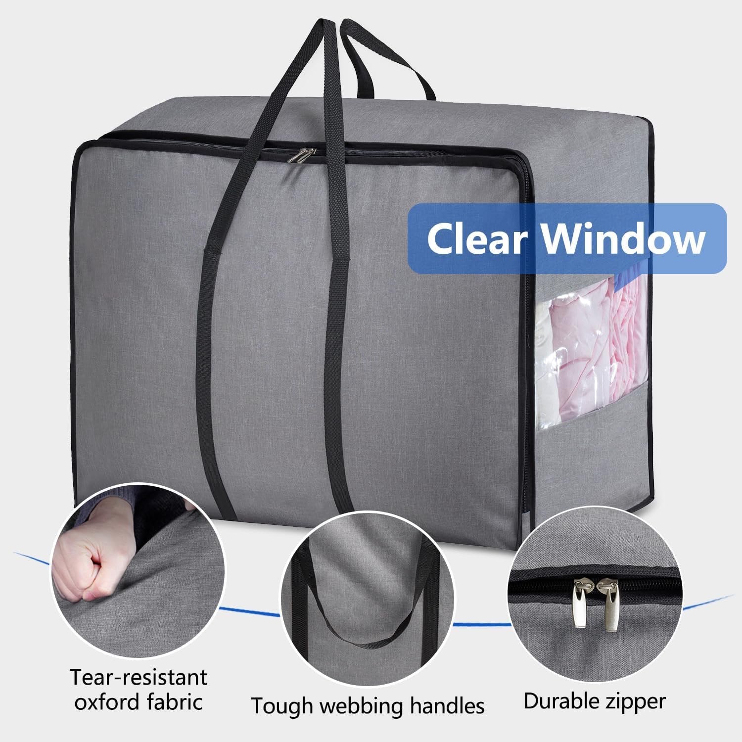 Thick Oversize Storage Bag Folding Organizer Under Bed Carrying Grey k7