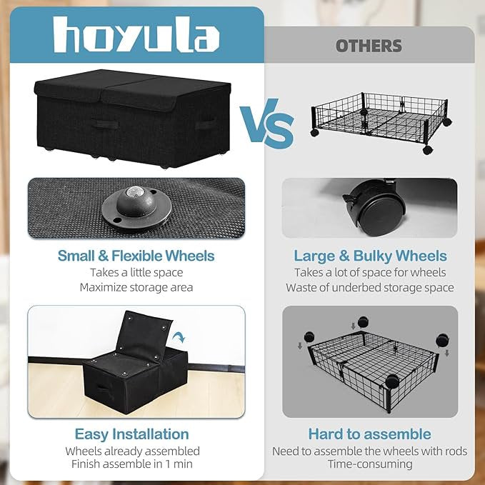 Under Bed Storage Container with Wheels 2 Pack Rolling Bins with Lids Black k7