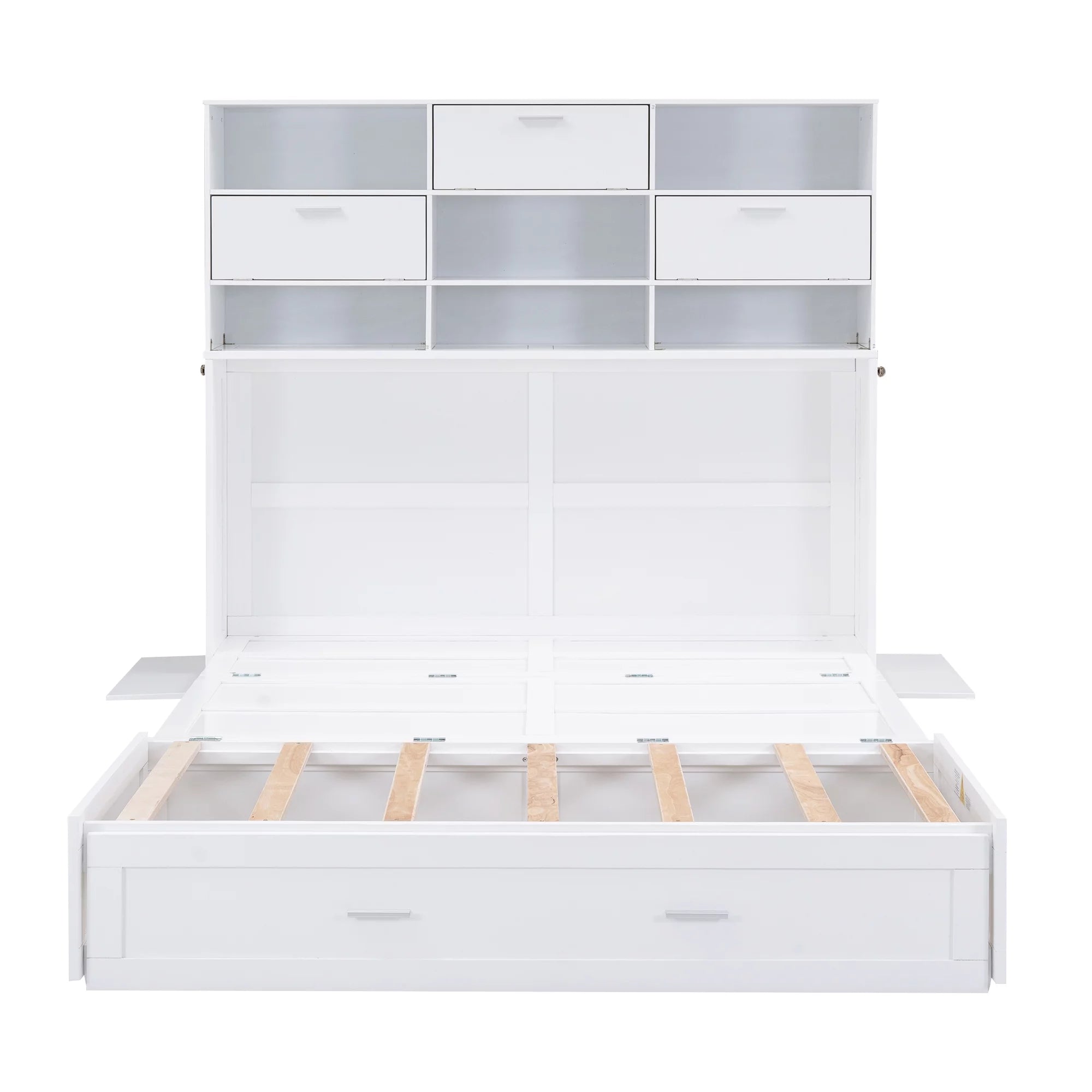Queen Murphy Bed with Bookcase and Drawer White k7m