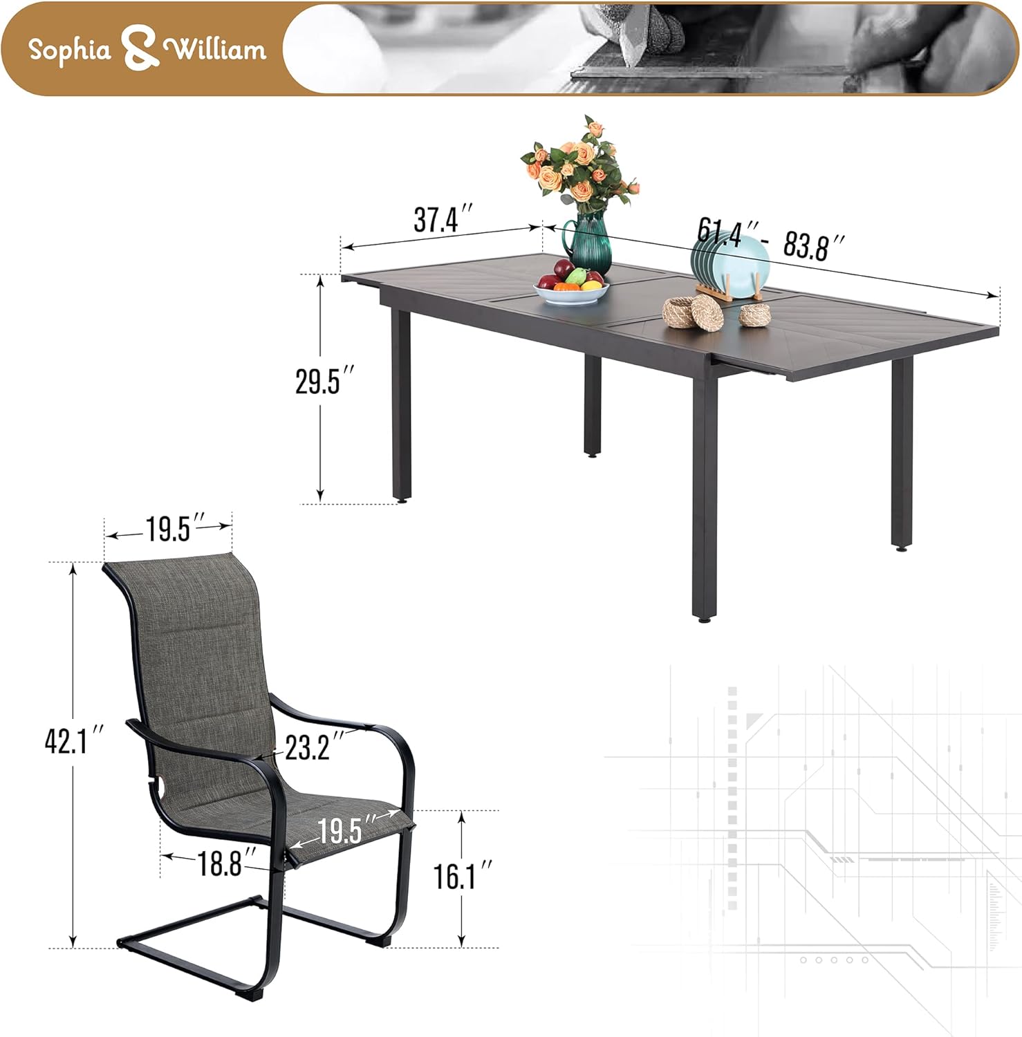 Outdoor Dining Set 7 Pieces Patio Table and Chairs a7