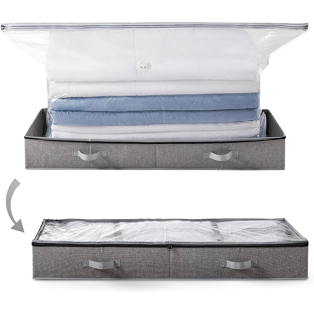 Under Bed Vacuum Seal Storage Bags for Blankets, Foldable Large Capacity White 7k