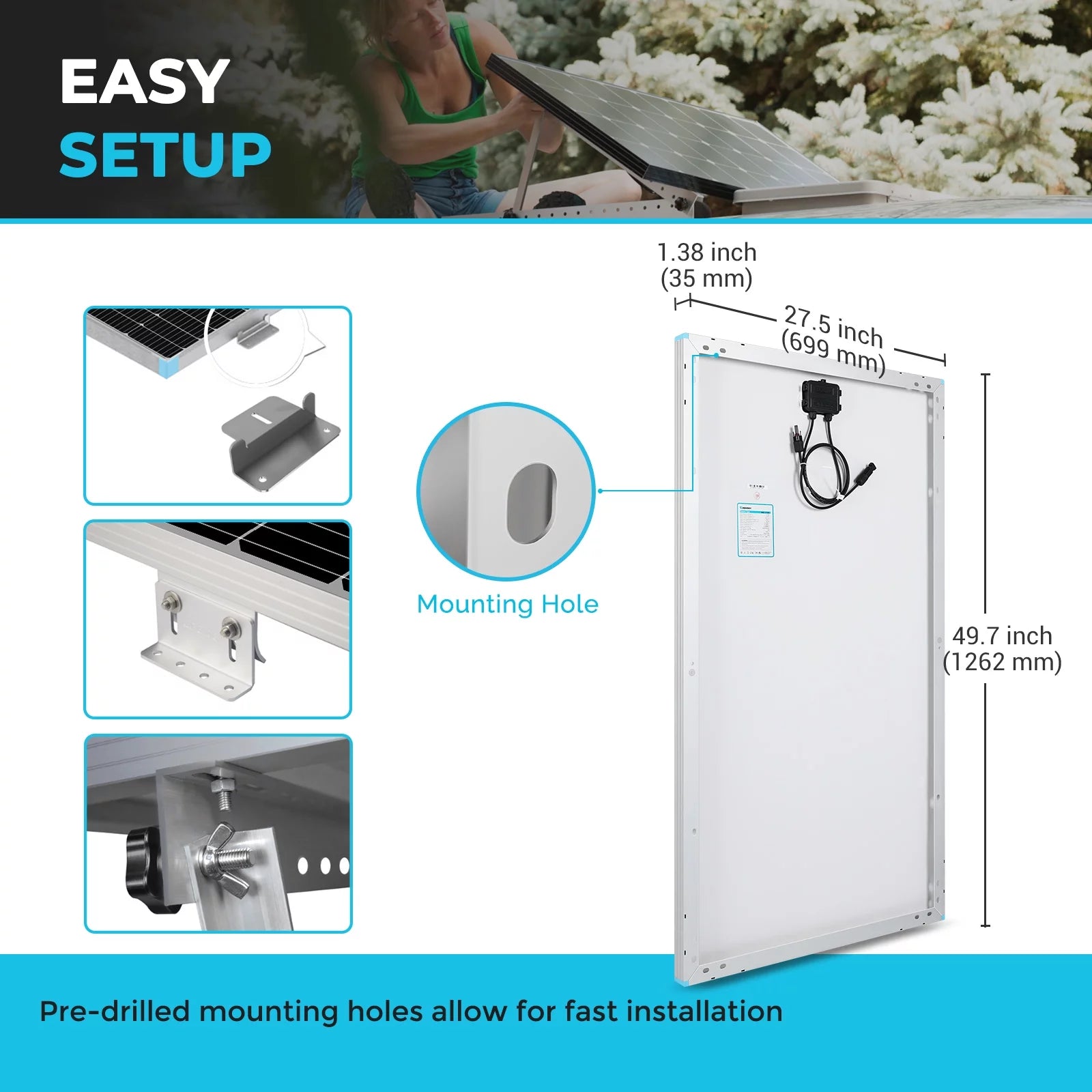 Solar Panel 175W 12V Monocrystalline for RV Marine Off-Grid a7