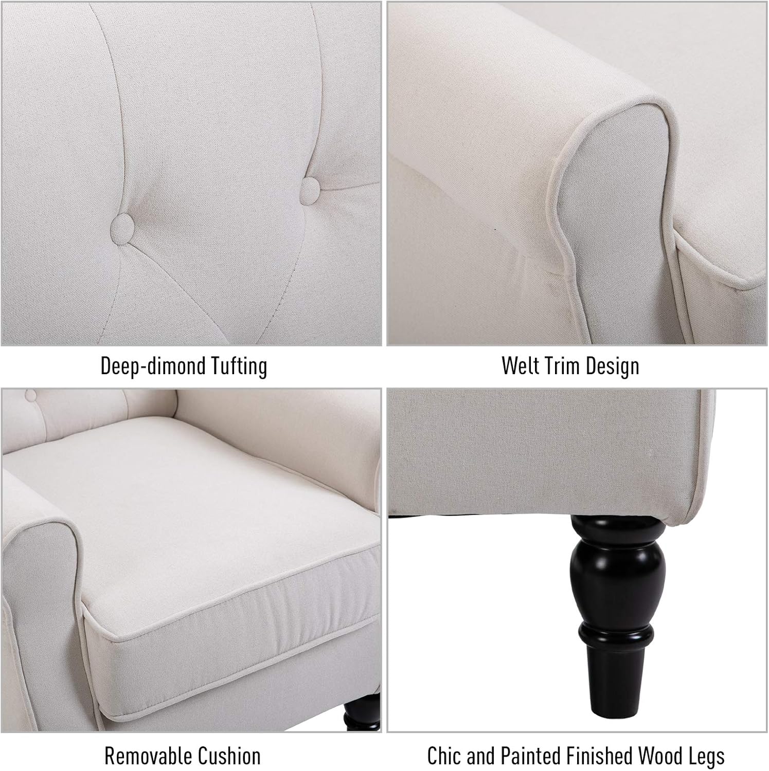 Button-Tufted Accent Chair with High Wingback, Set of 2, Cream White k7