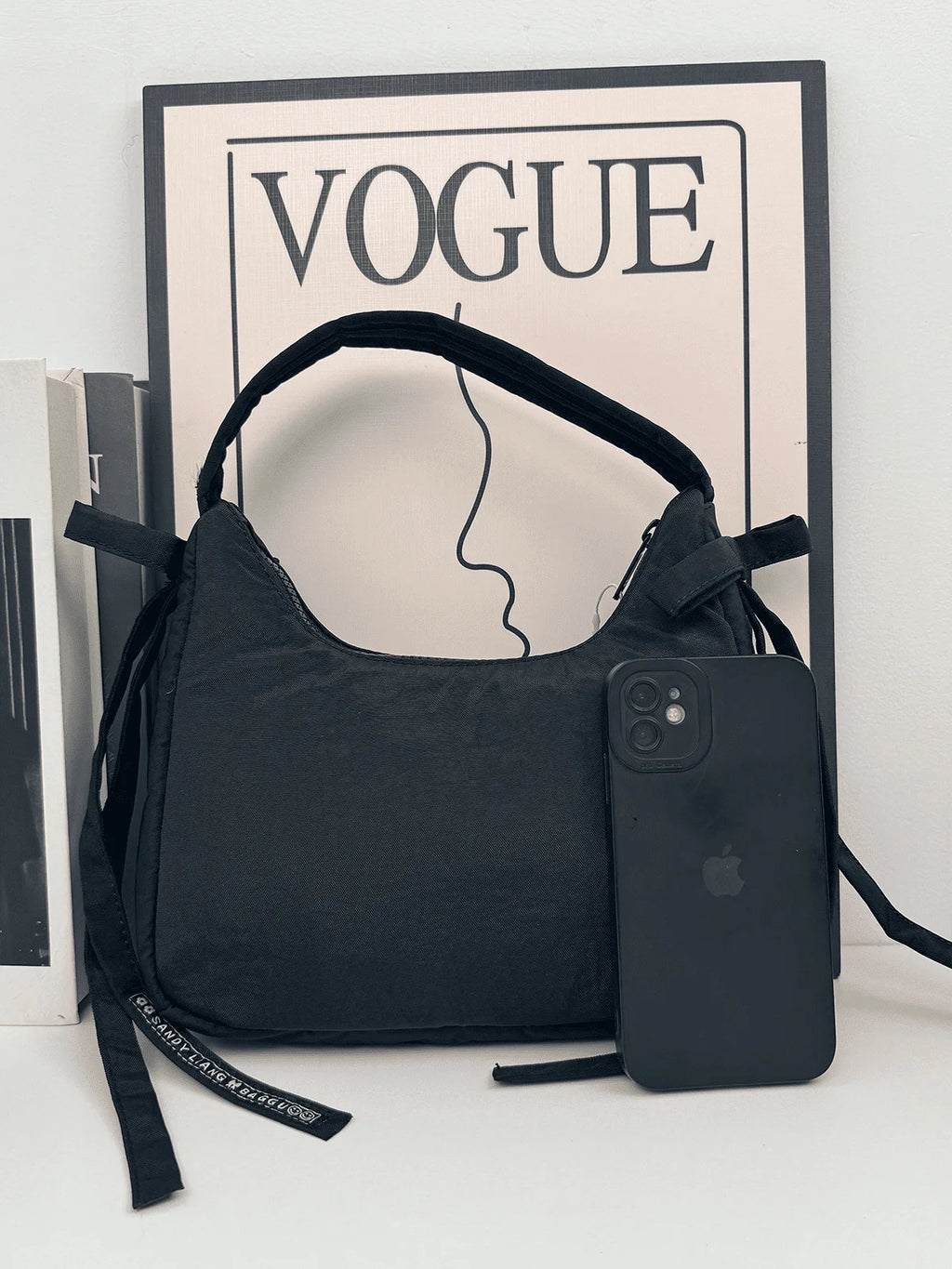 Nylon Mini Bow Handbag Black k7m