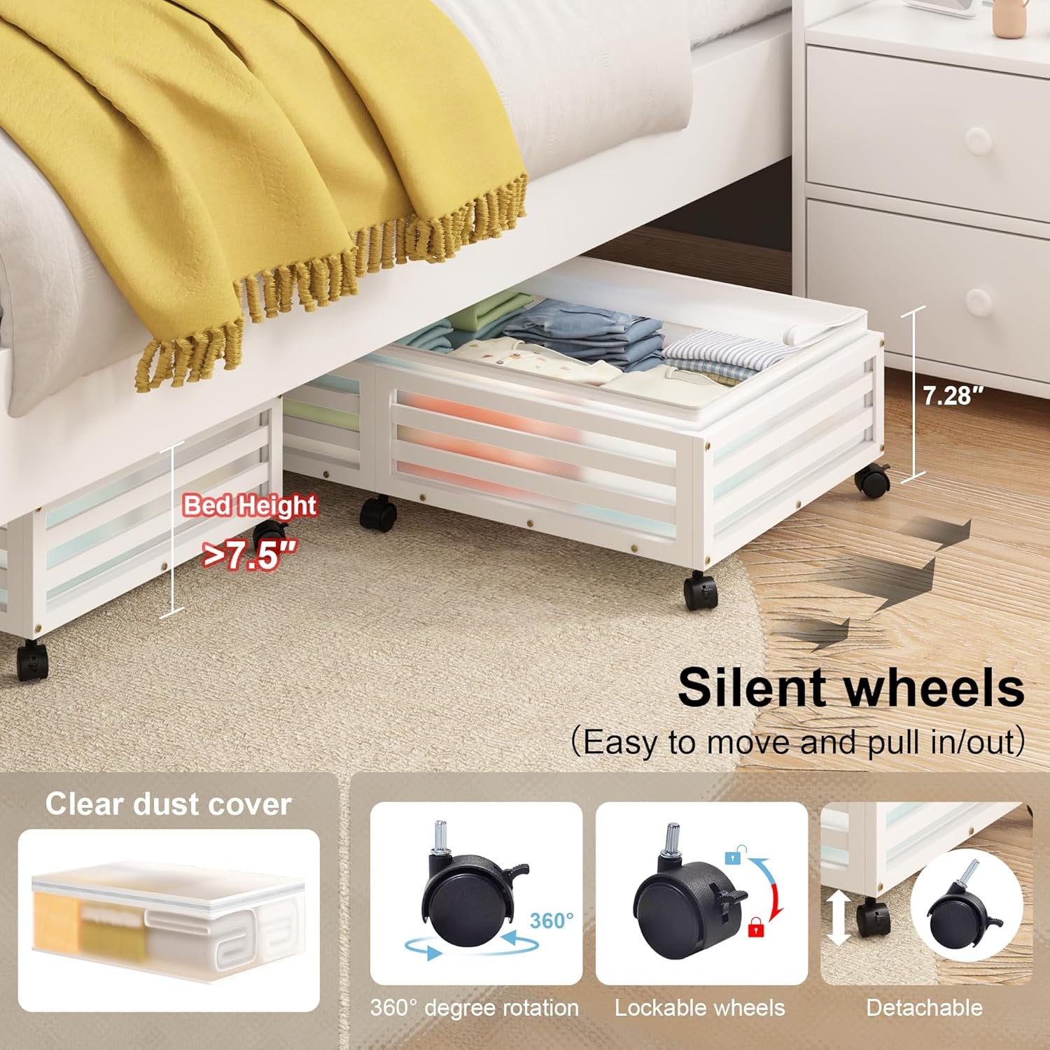 Under Bed Storage Containers with Wheels Bamboo White 2 Pack k7