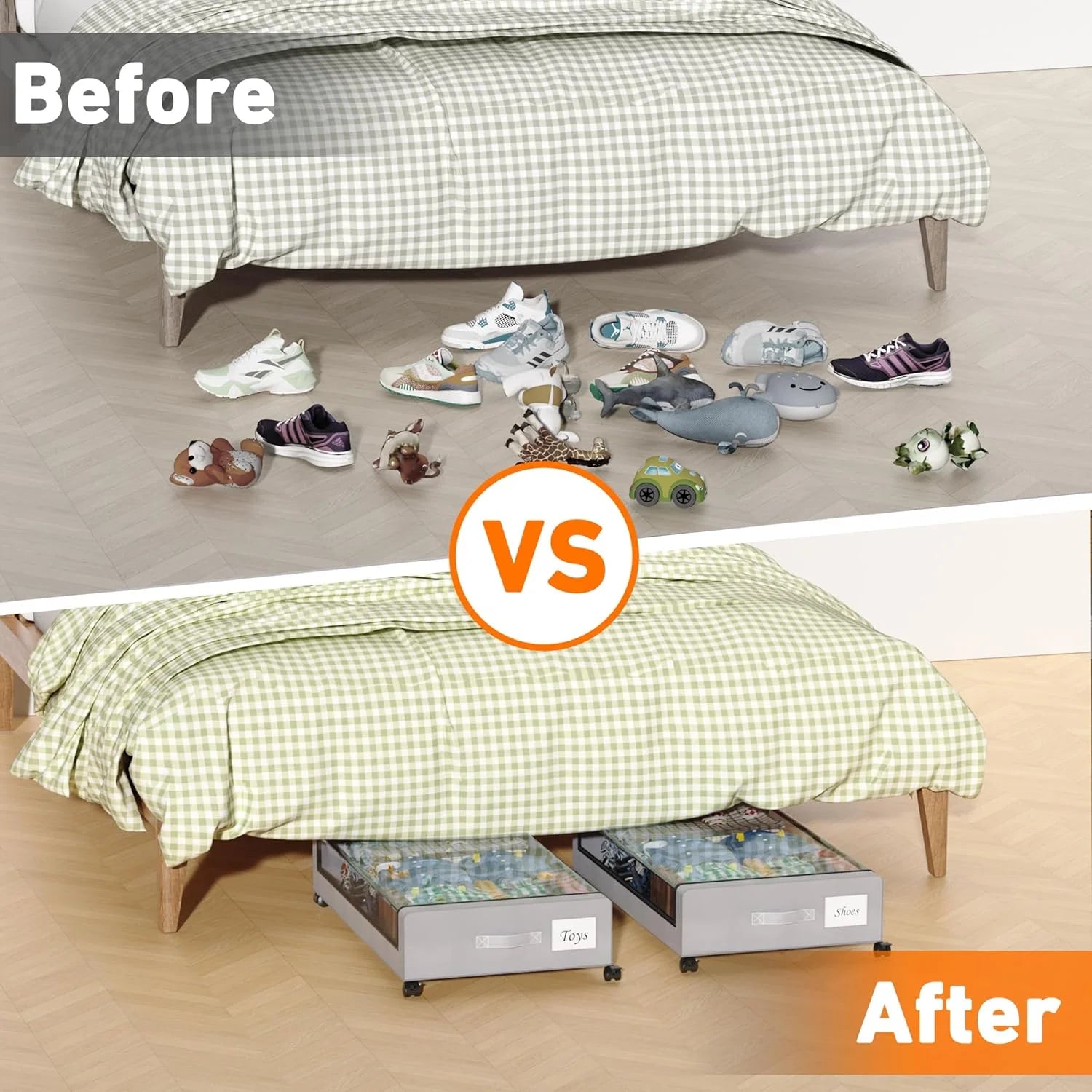 Under Bed Storage Containers with Wheels and Clear Lids, 60L, Gray q7