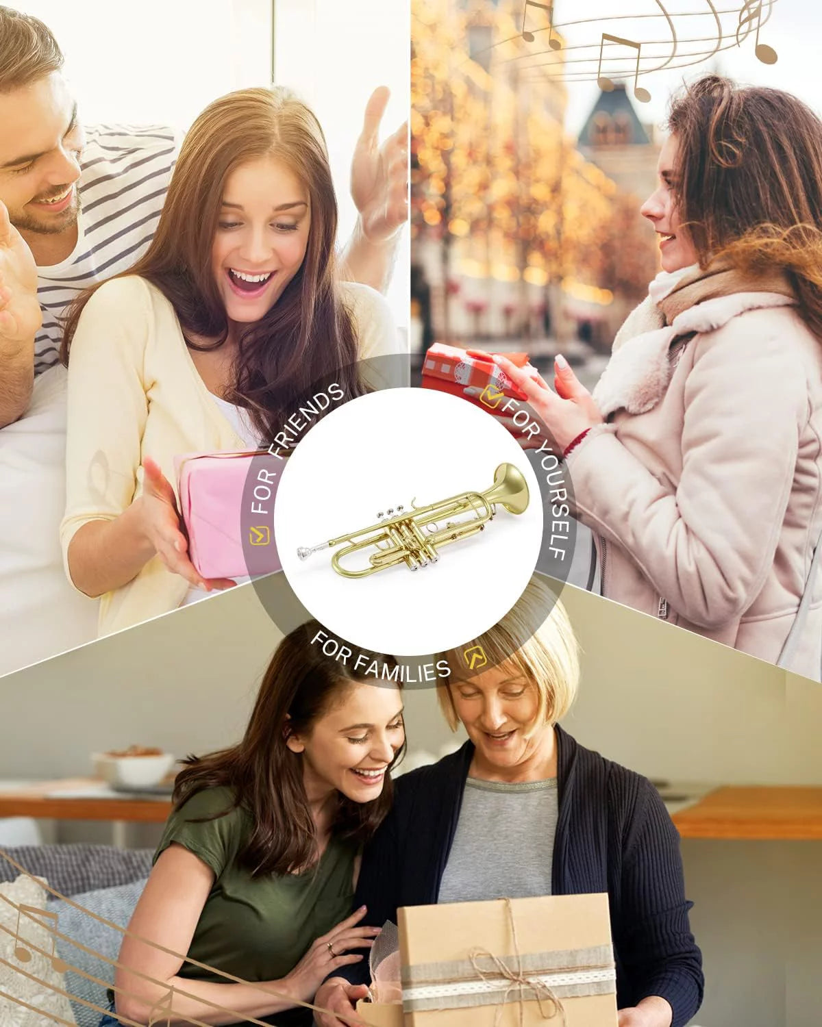 Trumpet Set for Students Beginner Bb Brass Gold with Case k7