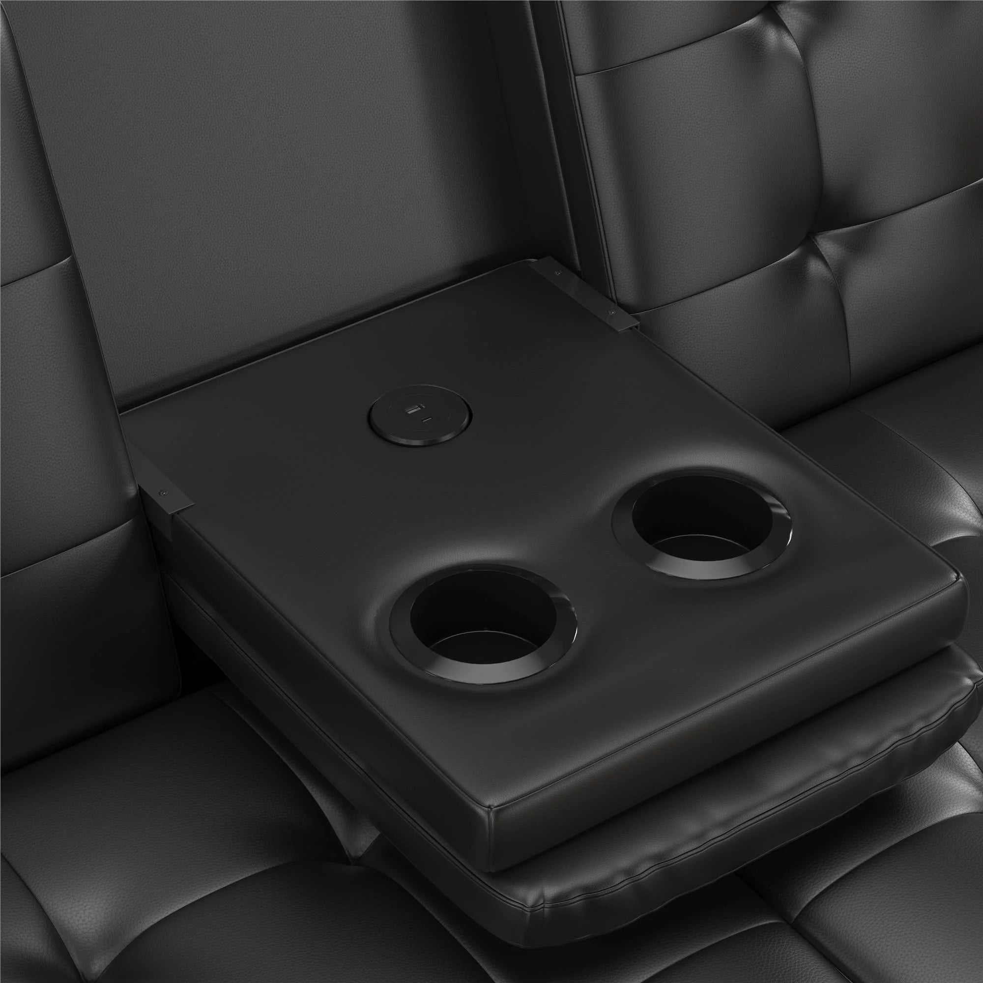 Memory Foam Futon with Cupholder and USB Black Faux Leather k7