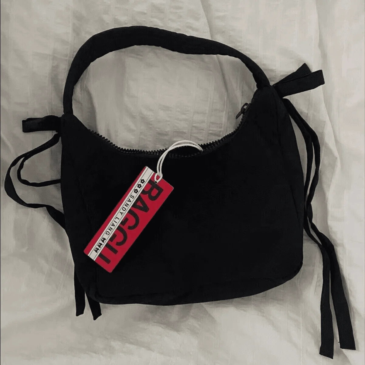 Nylon Mini Bow Handbag Black k7m