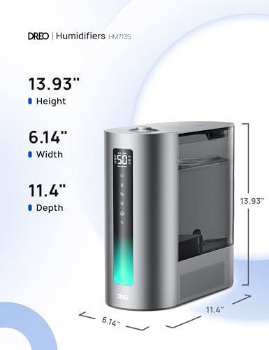 Dreo 6L Humidifiers for Bedroom, Smart Warm & Cool Mist for Large Room, 60Hr Quiet Runtime Ultrasonic Oil Diffuser for Baby, Plant, Humidity Sensor, Indicator Light, 12H Timer, Google/Alexa, HM713S