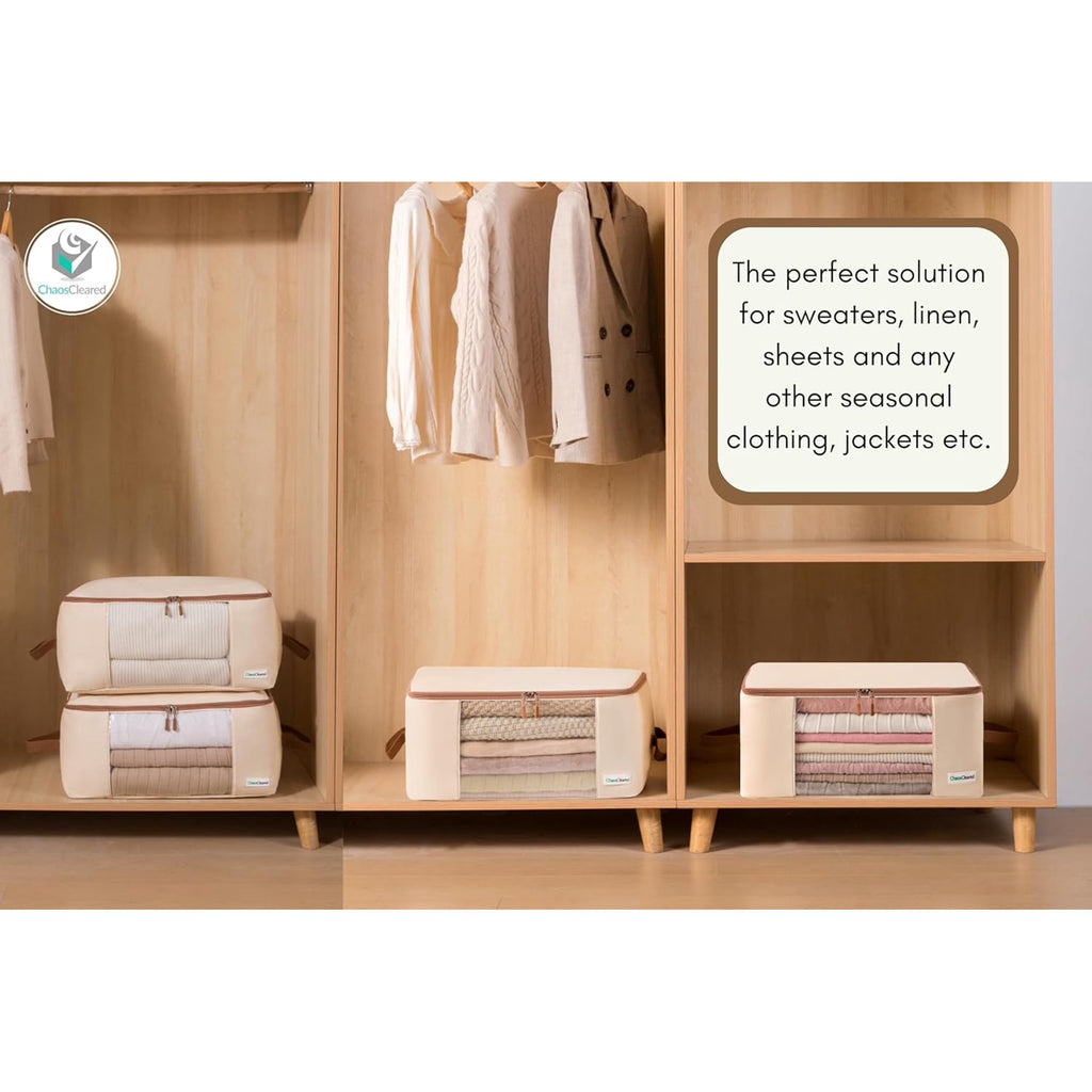 Clothes Storage Organizer 2 Bags Fabric Foldable with Zip Window a7
