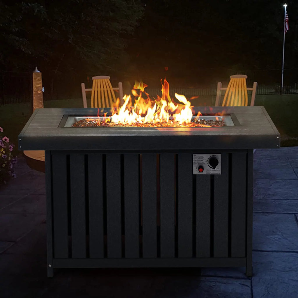 Propane Fire Pit Table with Lid and Fire Glass, 43 Inch, Gray k7p