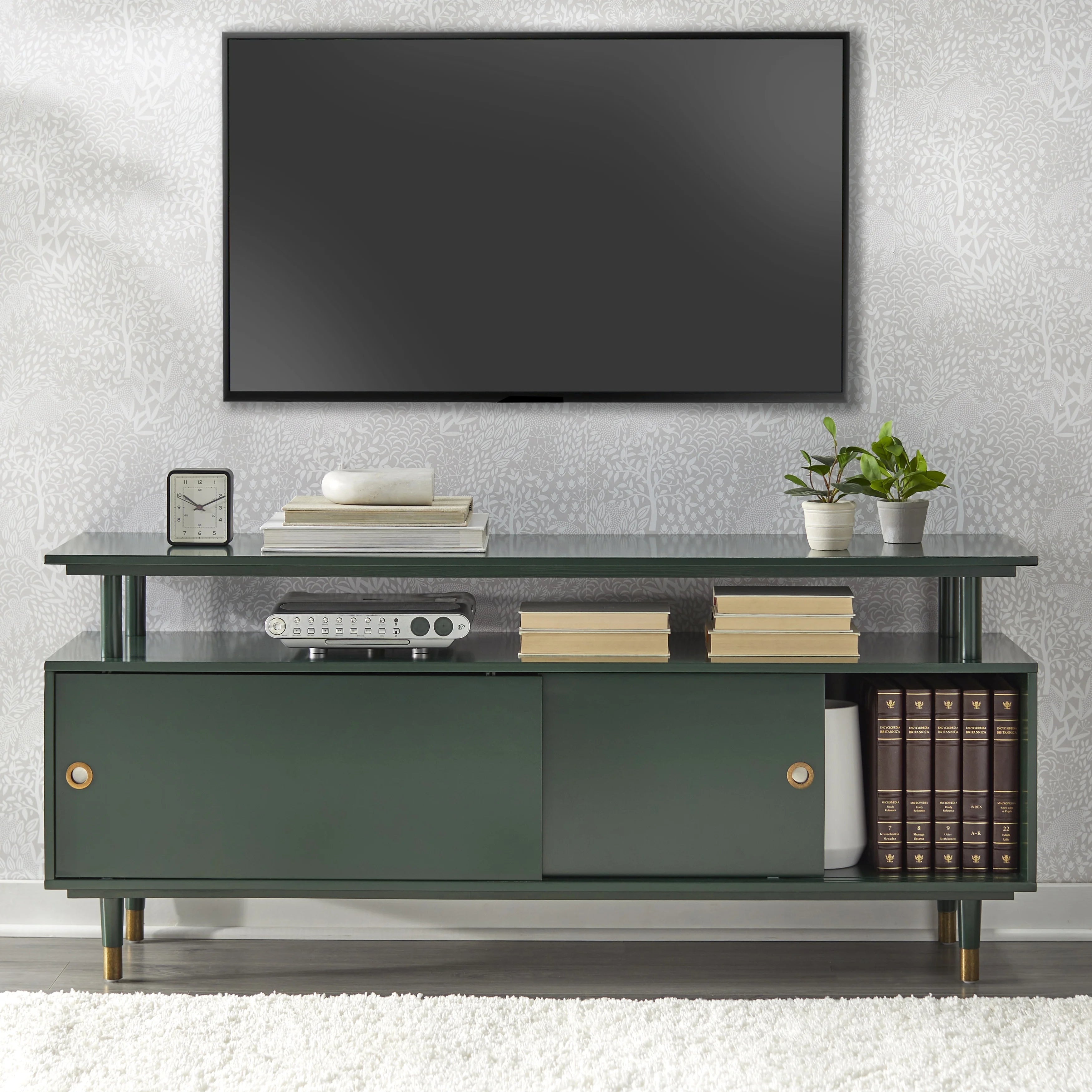 TV Stand Green Painted Wood Mid-Century Modern a7