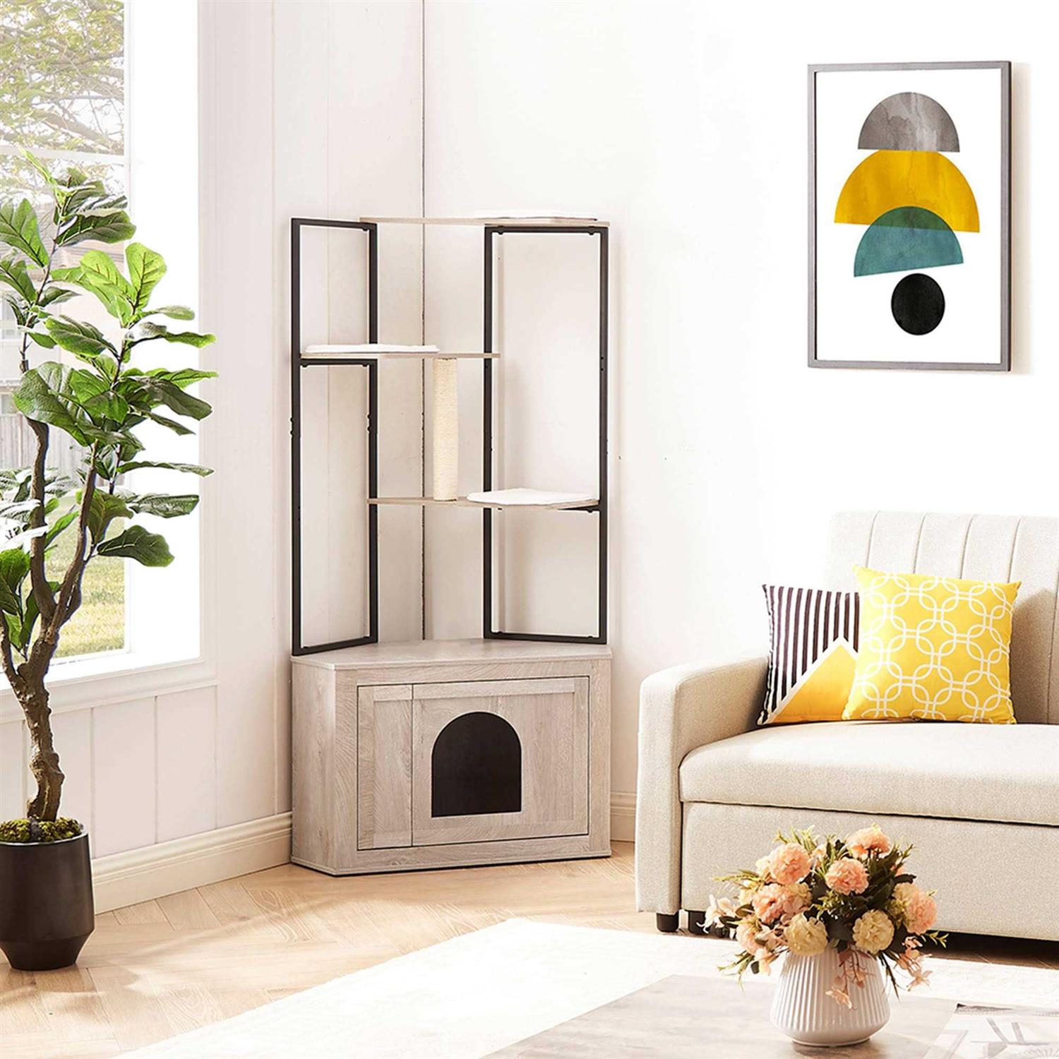 Cat Litter Box Enclosure with Cat Tree Tower a7