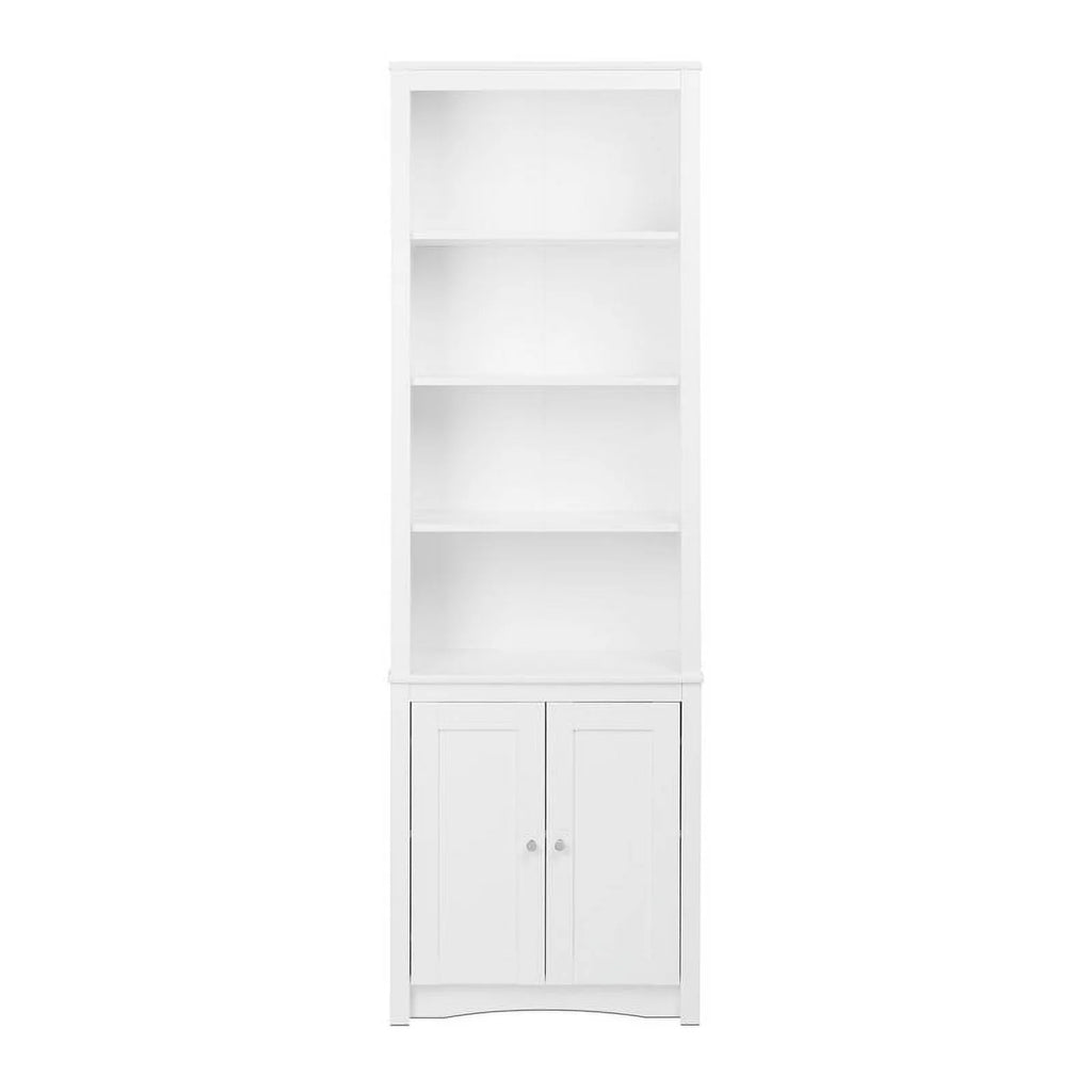White 6-Shelf Bookcase with 2 Shaker Doors k7p