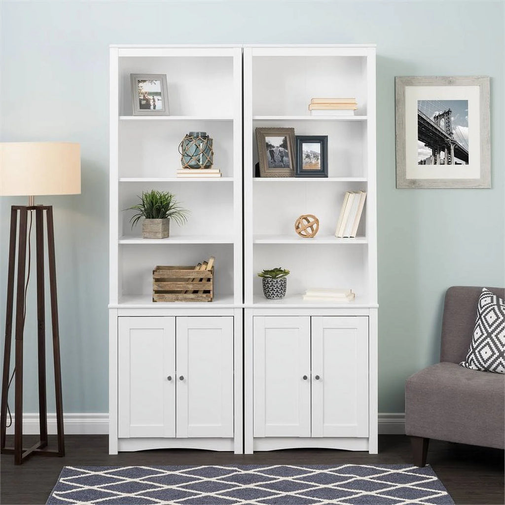 White 6-Shelf Bookcase with 2 Shaker Doors k7p