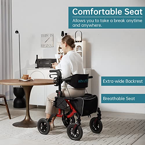 All-Terrain 2 in 1 Rollator Walker & Transport Chair Folding Wheelchair Blue k7