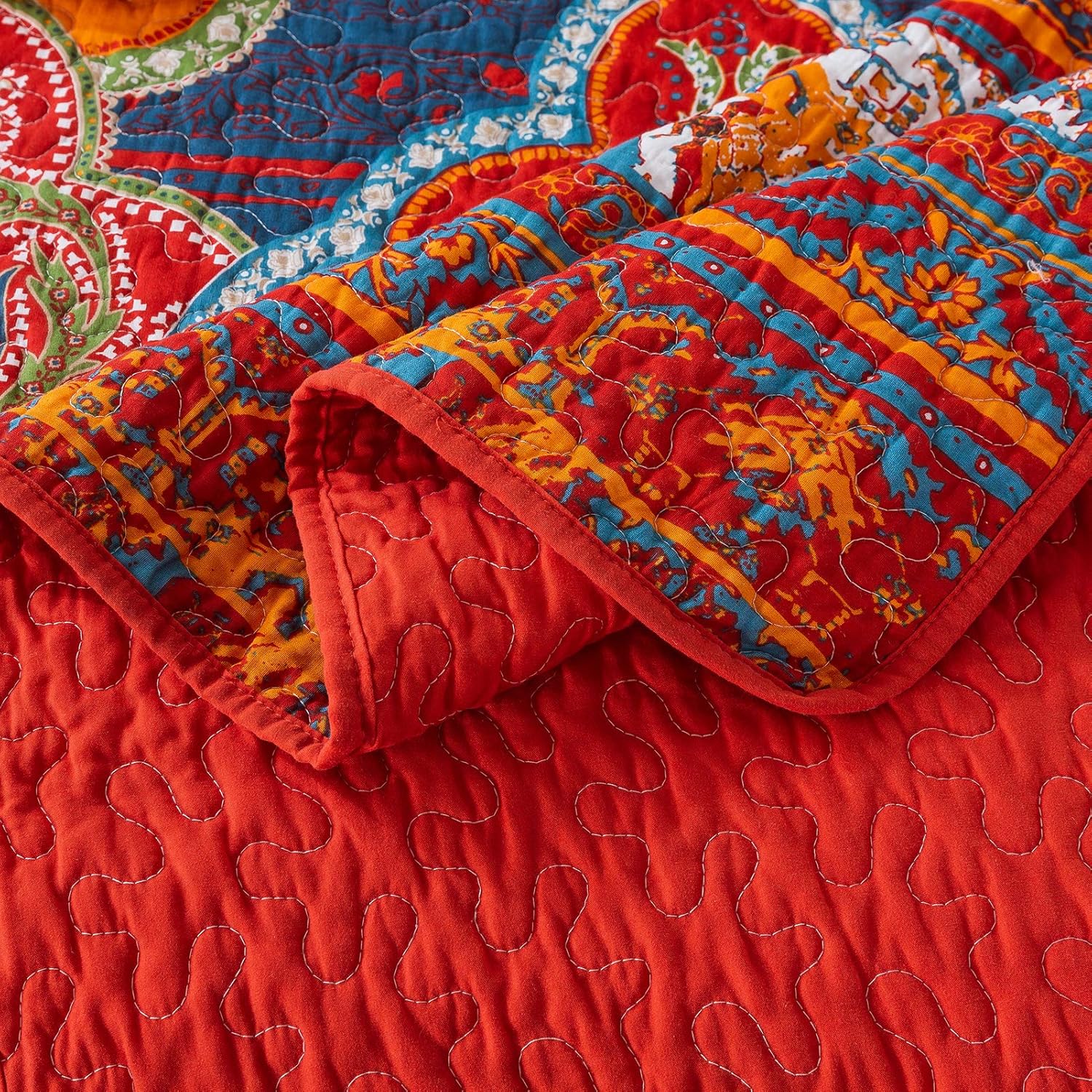 Cotton Bedspread Quilt Set Reversible Patchwork Coverlet Boho Floral q7