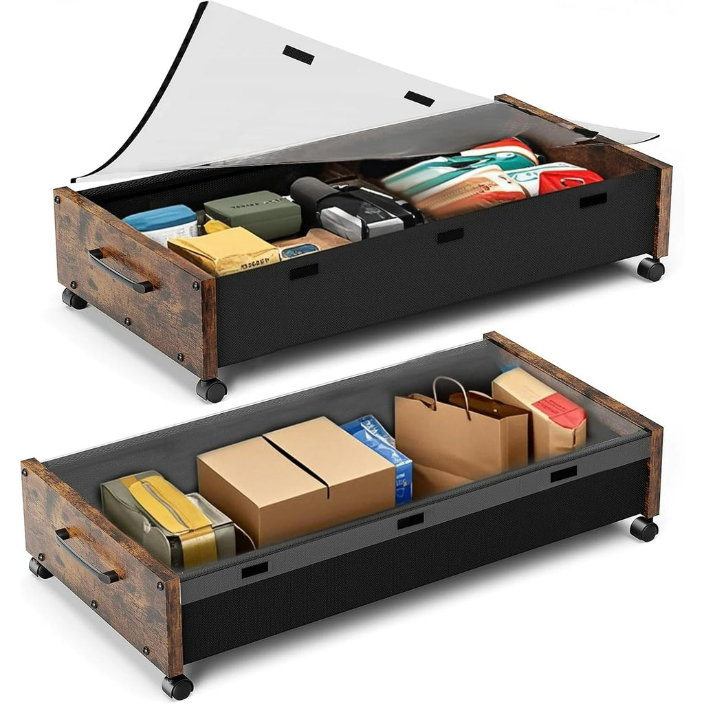 Under Bed Storage with Wheels 2 Pack Rolling Drawer for Clothes a7
