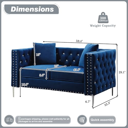 Velvet Loveseat Sofa for Living Room 59 Inch Modern Upholstered Cloud Couch a7