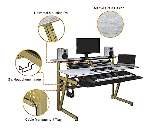 Tempered Glass Music Studio Workstation with 4U Rack Black k7
