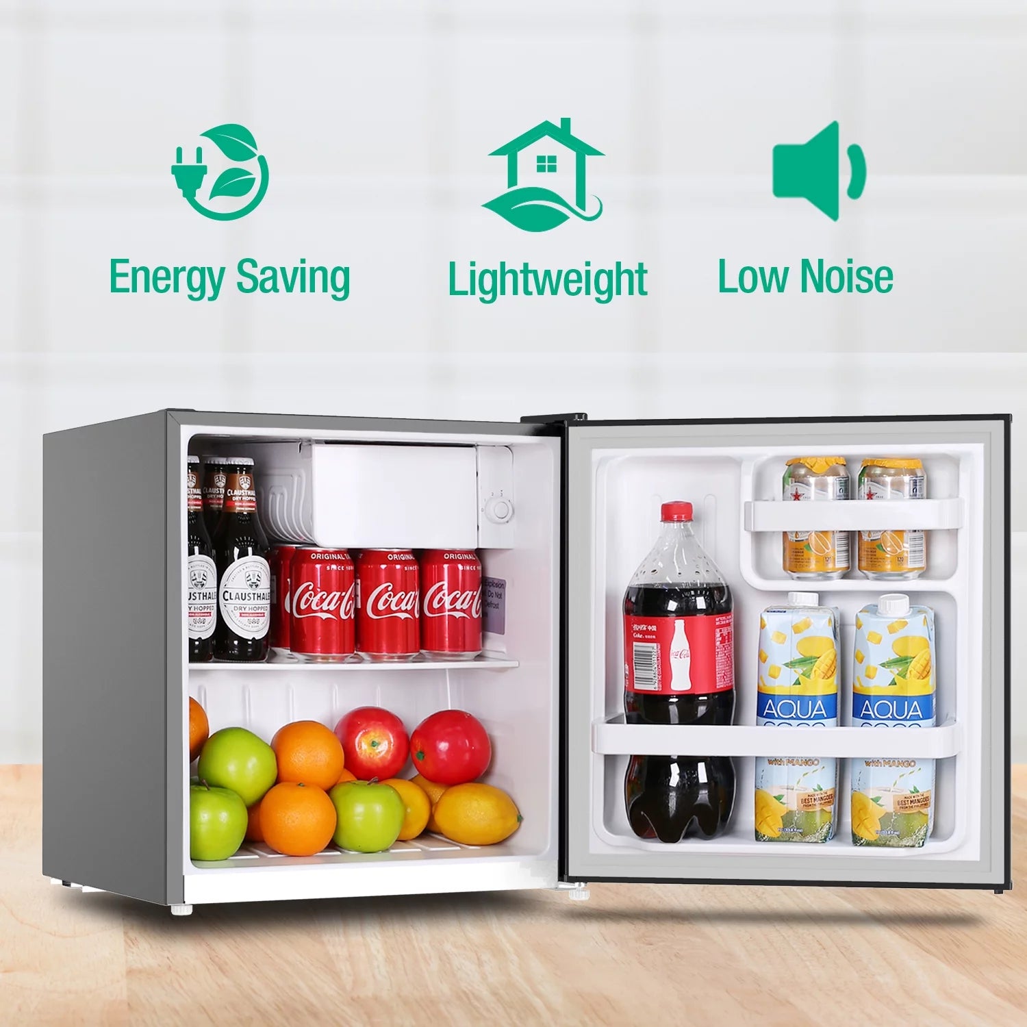Mini Fridge with Freezer, 1.7 Cu.Ft, Adjustable Thermostat, Reversible Doors, Black a7