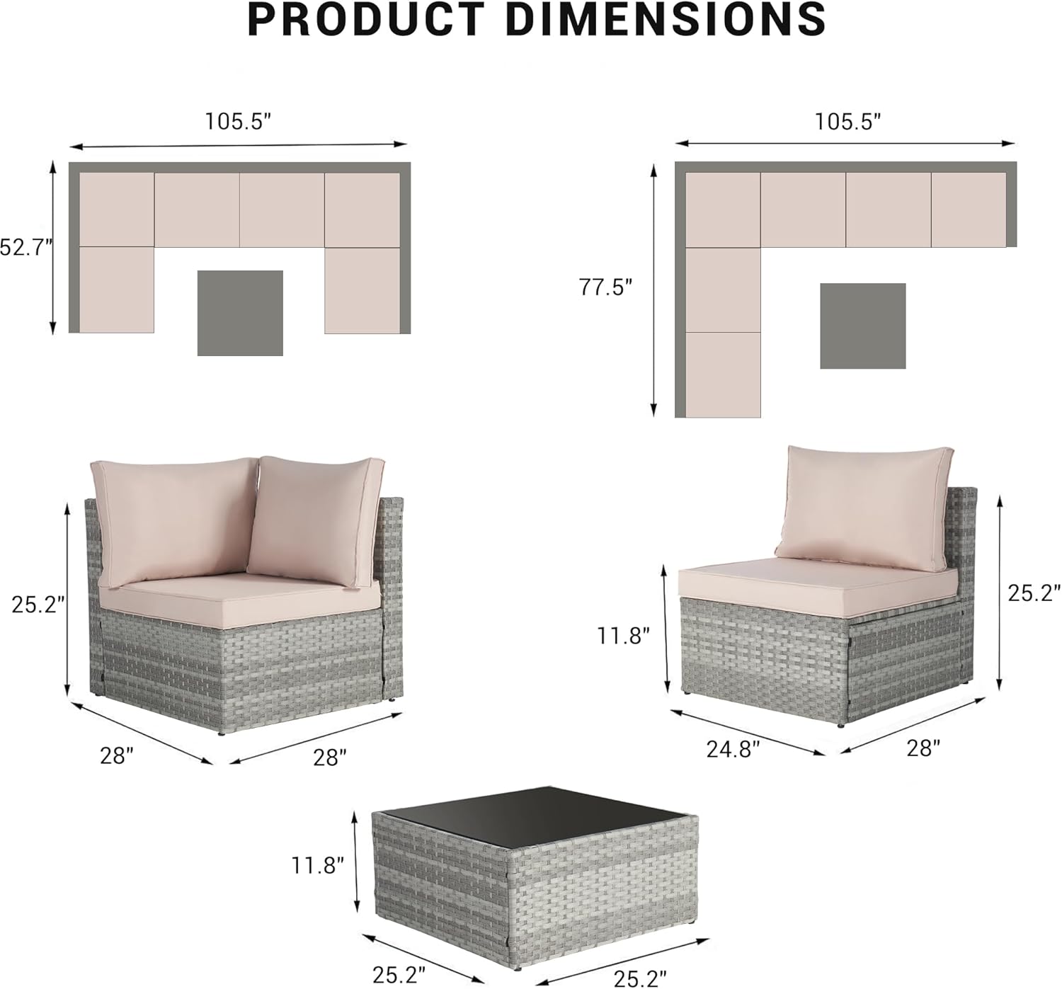 Outdoor Patio Conversation Set with Coffee Table, Beige wicker sectional sofa a7