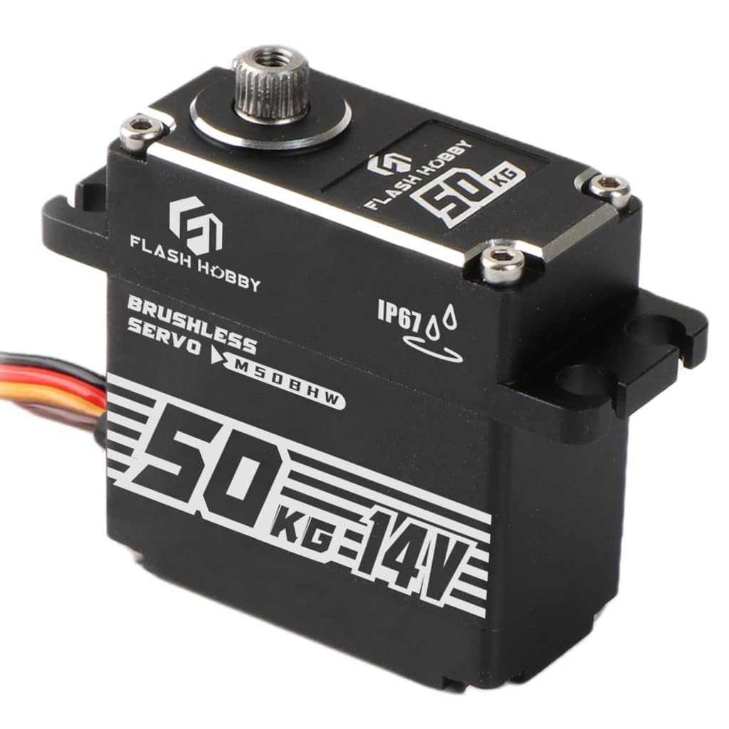 FLASH HOBBY 50kg 14V Waterproof IP67 Digital Brushless Servo Motor with 1/6，1/8, 1/10, 1/12 RC Crawler Car/Robot/Boat (180°)
