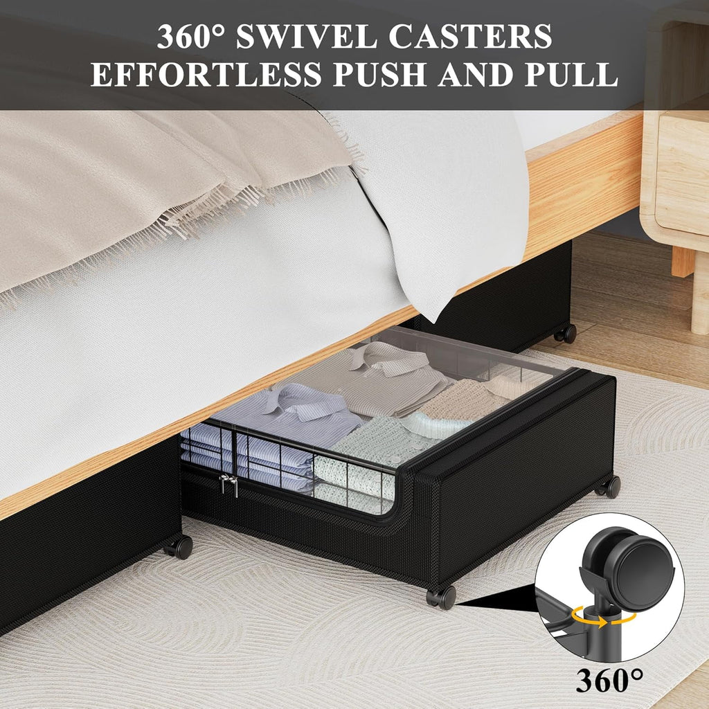 Under Bed Storage with Wheels and Cover, Metal Drawers, Black a7
